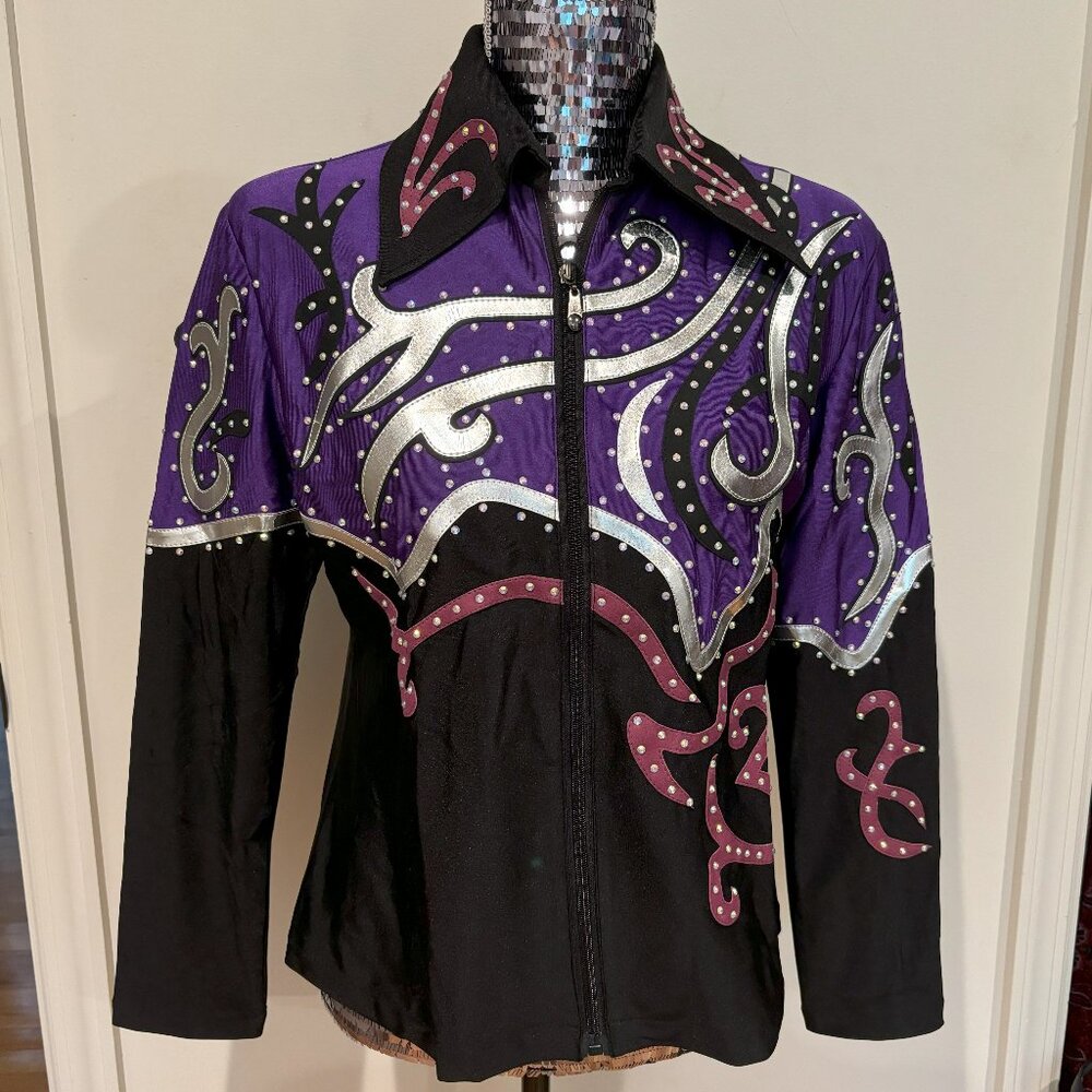 HEARTLAND Western Equestrian Show Shirt, Purple & Black, Sz XL, NWT, $68